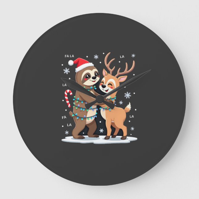 Fa La La Llama Xmas Lights Sloth Riding Llama Chri Large Clock (Front)