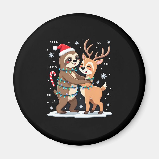Fa La La Llama Xmas Lights Sloth Riding Llama Chri Magnet (Front)