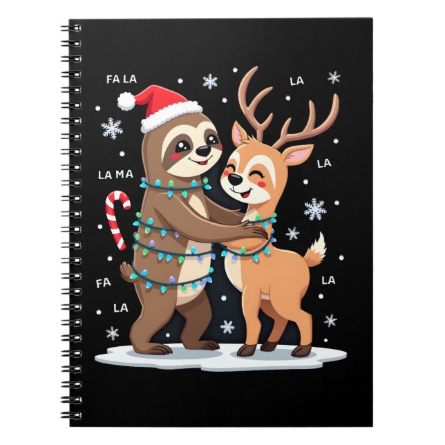 Fa La La Llama Xmas Lights Sloth Riding Llama Chri Notebook (Front)