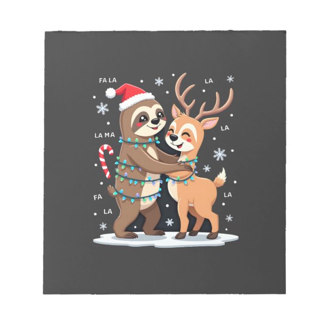 Fa La La Llama Xmas Lights Sloth Riding Llama Chri Notepad (Front)