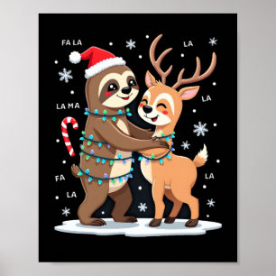 Fa La La Llama Xmas Lights Sloth Riding Llama Chri Poster