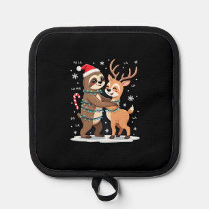 Fa La La Llama Xmas Lights Sloth Riding Llama Chri Pot Holder