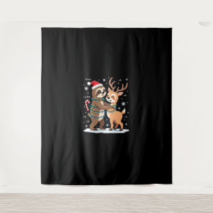 Fa La La Llama Xmas Lights Sloth Riding Llama Chri Tapestry
