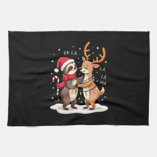 Fa La La Llama Xmas Lights Sloth Riding Llama Chri Tea Towel