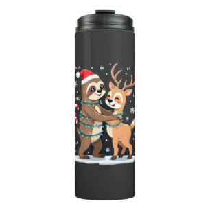 Fa La La Llama Xmas Lights Sloth Riding Llama Chri Thermal Tumbler