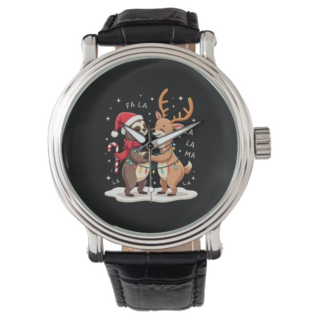 Fa La La Llama Xmas Lights Sloth Riding Llama Chri Watch (Front)