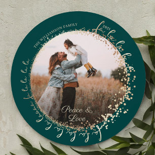 Fa La La Magical Gold Christmas Carol Song 1 Photo Holiday Card