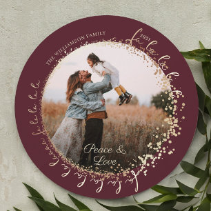 Fa La La Magical Gold Christmas Carol Song 1 Photo Holiday Card