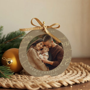 Fa La La Magical Gold Christmas Carol Song Photo Ceramic Ornament