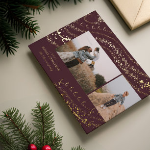 Fa La La Magical Gold Christmas Carol Two Photo Foil Holiday Card