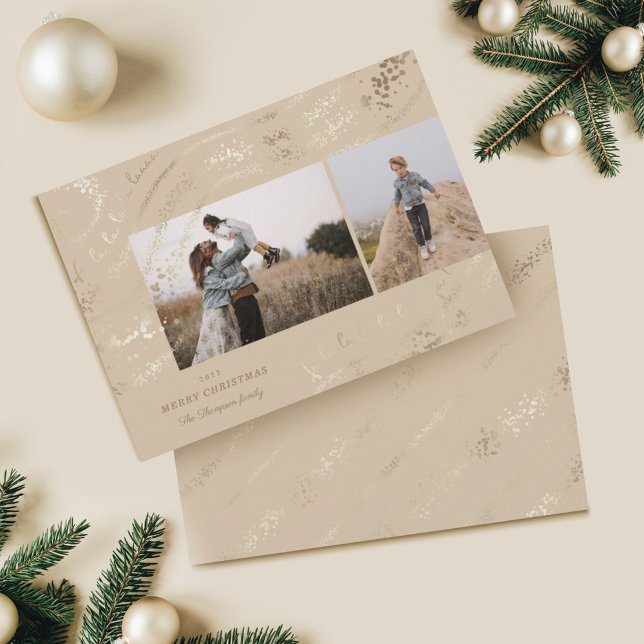 Fa La La Magical Gold Christmas Carol Two Photo Holiday Card (Creator Uploaded)