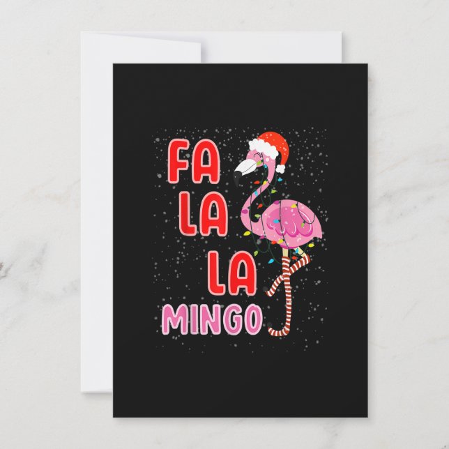 Fa la la Mingo Cute Pink Flamingo Santa Hat Merry  Invitation (Front)