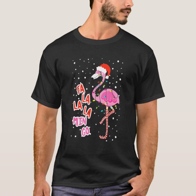 Fa La La Mingo Cute Pink Flamingo Santa Hat Merry  T-Shirt (Front)