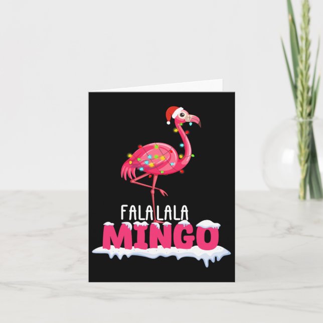 Fa La La Mingo Flamingo Christmas Cute Red Hat  Card (Front)