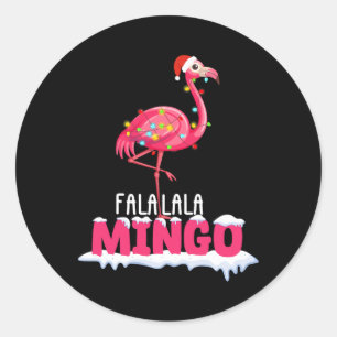Fa La La Mingo Flamingo Christmas Cute Red Hat  Classic Round Sticker