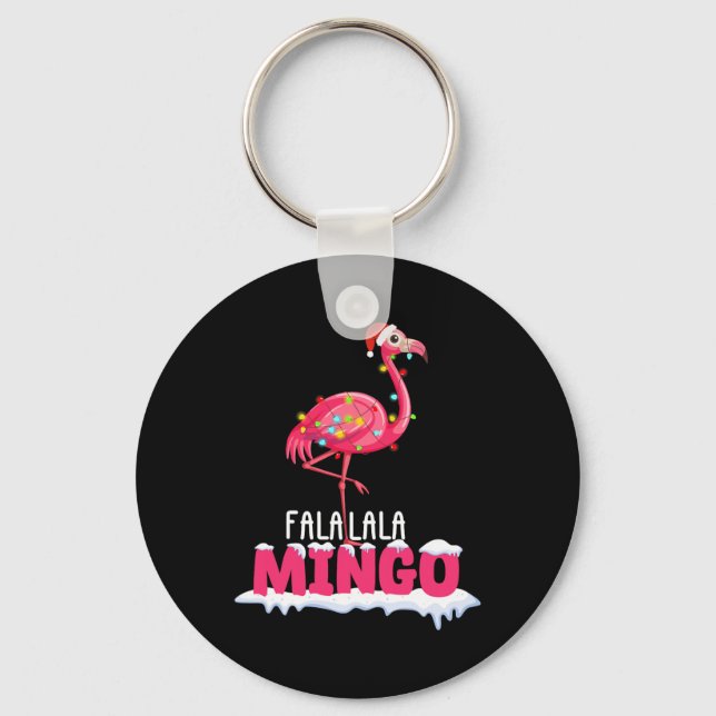 Fa La La Mingo Flamingo Christmas Cute Red Hat  Key Ring (Front)