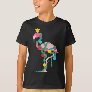 Fa La La Mingo Pink Flamingo Christmas Tree Lights T-Shirt