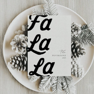 Fa La La Modern Blac Retro Plaid Family Christmas Holiday Card