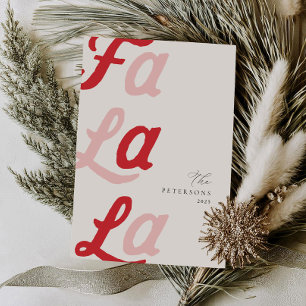 Fa La La Modern Pink & Red Plaid Family Christmas  Holiday Card