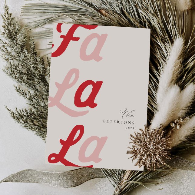 Fa La La Modern Pink & Red Plaid Family Christmas  Holiday Card (Creator Uploaded)