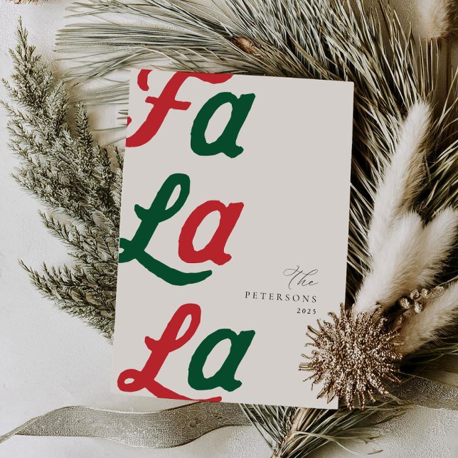 Fa La La Modern Red Retro Plaid Family Christmas  Holiday Card (Creator Uploaded)