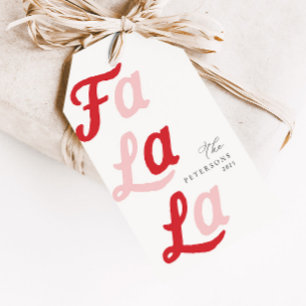 Fa La La Modern Retro Pink & Red Plaid Christmas Gift Tags