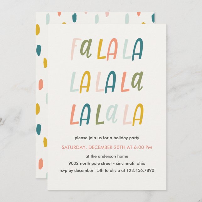 Fa la la | Pastel Colour | Holiday Christmas party Invitation (Front/Back)
