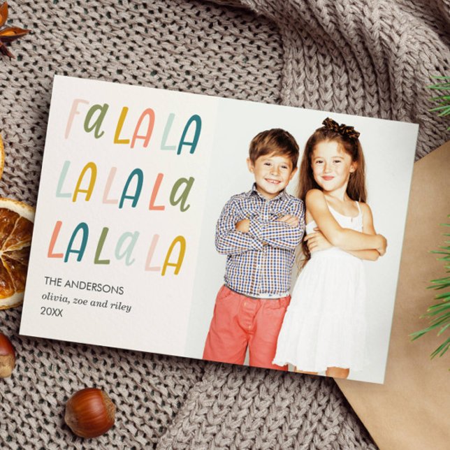 Fa La La | Pastel colours | Holiday Photo Cards (FALALA MULTI COLOR VERTICAL PHOTO CHRISTMAS HOLIDAY CARD DIGITAL VERSION AVAILABLE)