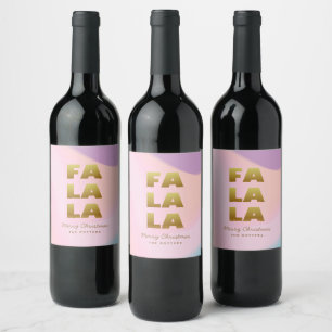 Fa La La Pastel Pink Gradient & Gold Christmas Wine Label