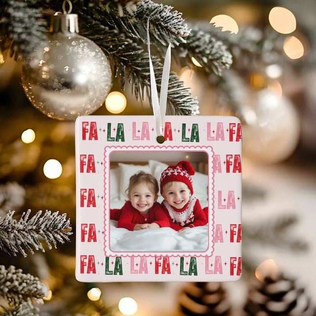 Fa La La Personalised Christmas Photo  Ceramic Ornament (Creator Uploaded)