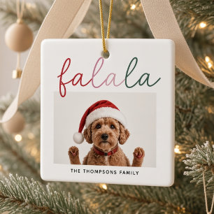 Fa La La Personalised Dog Photo Christmas Ceramic Ornament