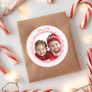 Fa La La Pink Christmas Round Photo  Classic Round Sticker
