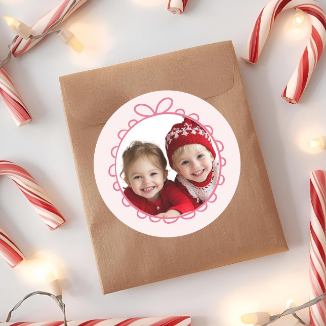 Fa La La Pink Christmas Round Photo  Classic Round Sticker (Creator Uploaded)