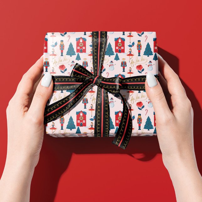 Fa La La Pink Nutcracker Christmas Ballet Scene Wrapping Paper (Creator Uploaded)