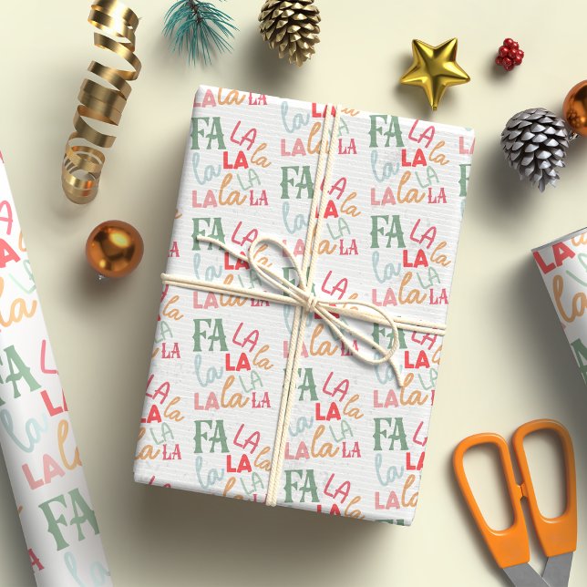 Fa La La Script Colourful Christmas carol Festive Wrapping Paper (Creator Uploaded)