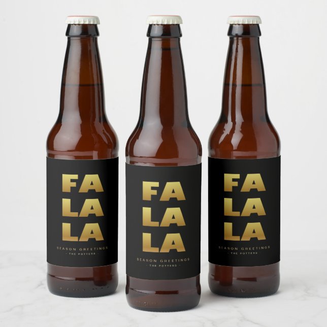 Fa La La | Simple Christmas Black & Gold  Beer Bot Beer Bottle Label (Bottles)
