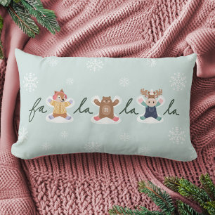Fa La La Snow Angel Woodland Animals Fun Winter Lumbar Cushion
