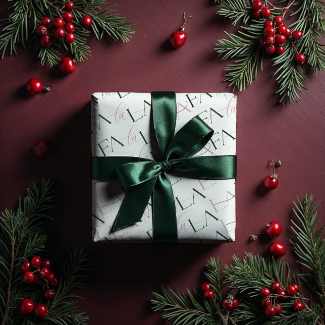 Fa La La Typographic Christmas Carol White Wrapping Paper (Fa La La Green & Pink Typographic Christmas Carol Wrapping Paper)