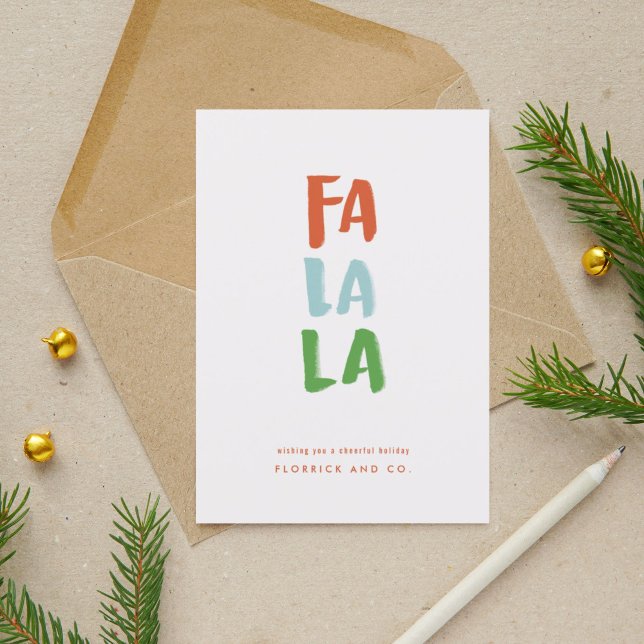 Fa La La White Holiday Card (Festive hand-lettered Fa La La holiday card in classic Christmas colors.)
