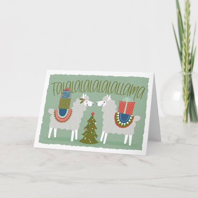 Fa La Llama Cute Illustrated Holiday Greeting Card (Front)