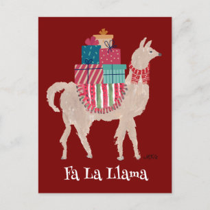Fa La Llama Cute Personalised Animal Art Christmas Holiday Postcard