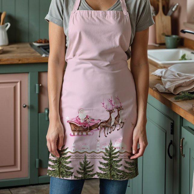 Fa La Merry Pink Christmas Santa Seligh Reindeer Apron (Fa La Merry Pink Christmas Santa Seligh Reindeer Apron)