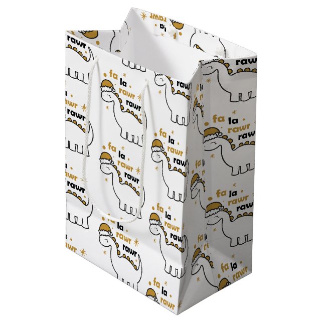 Fa La Rawr Rawr Dinosaur Medium Gift Bag (Front Angled)