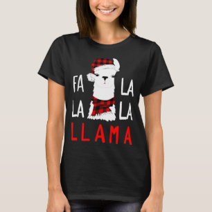 Fa Lalalaaaa Llama Wearing Buffalo Plaid Scarf Chr T-Shirt