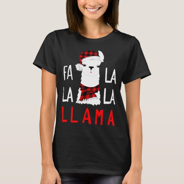 Fa Lalalaaaa Llama Wearing Buffalo Plaid Scarf Chr T-Shirt (Front)