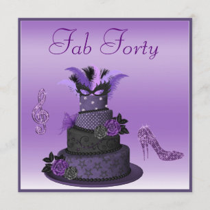 Fab 40 Purple Diva Cake, Sparkle Heels Birthday Invitation