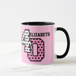 FAB 40th Birthday PINK POLKA DOTS Custom Name V04B Mug