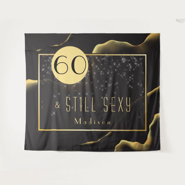Fab 60th Birthday Cool Inky Black Tapestry  (Front (Horizontal))