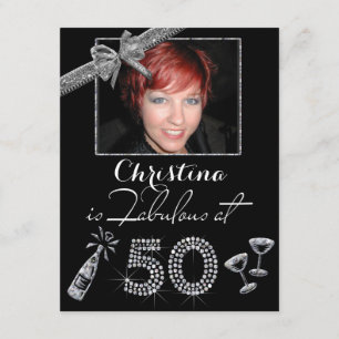 Fab At 50 Champagne & Diamonds Add Photo Birthday Invitation
