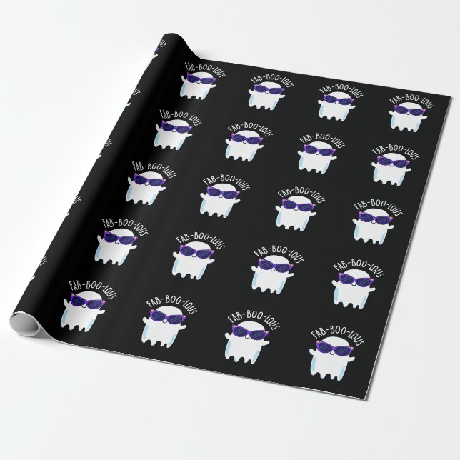 Fab-Boo-Lous Funny Ghost Pun Dark BG Wrapping Paper (Unrolled)